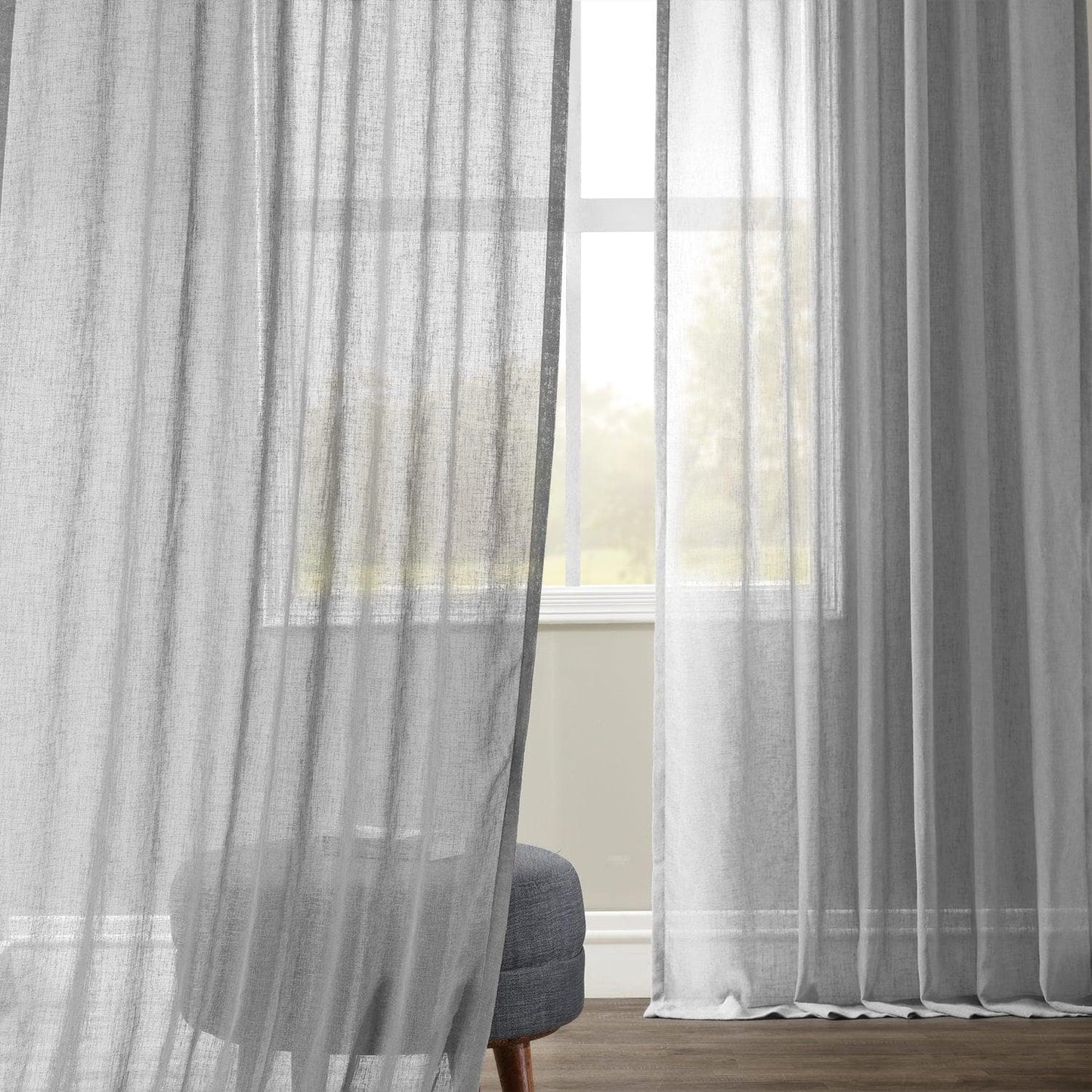 Nickel Textured Faux Linen Sheer Curtain