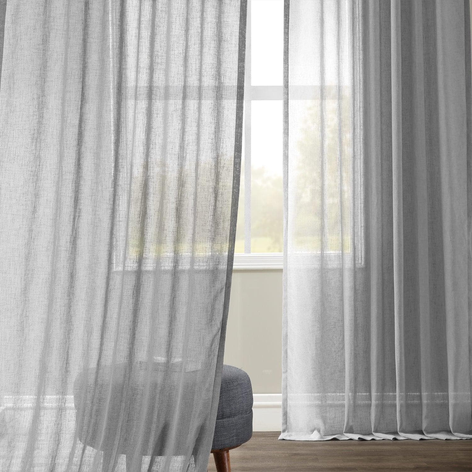 Nickel Textured Faux Linen Sheer Curtain
