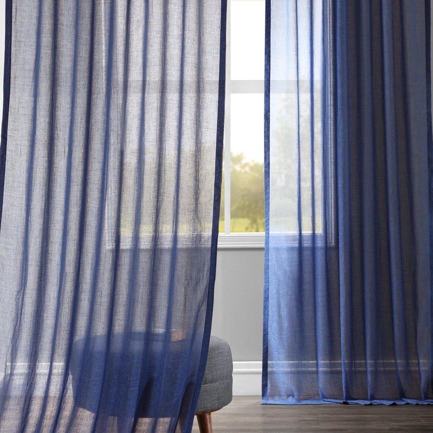 Blue Lapis Textured Faux Linen Sheer Curtain