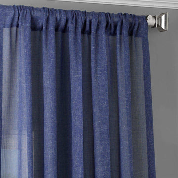 Blue Lapis Textured Faux Linen Sheer Curtain