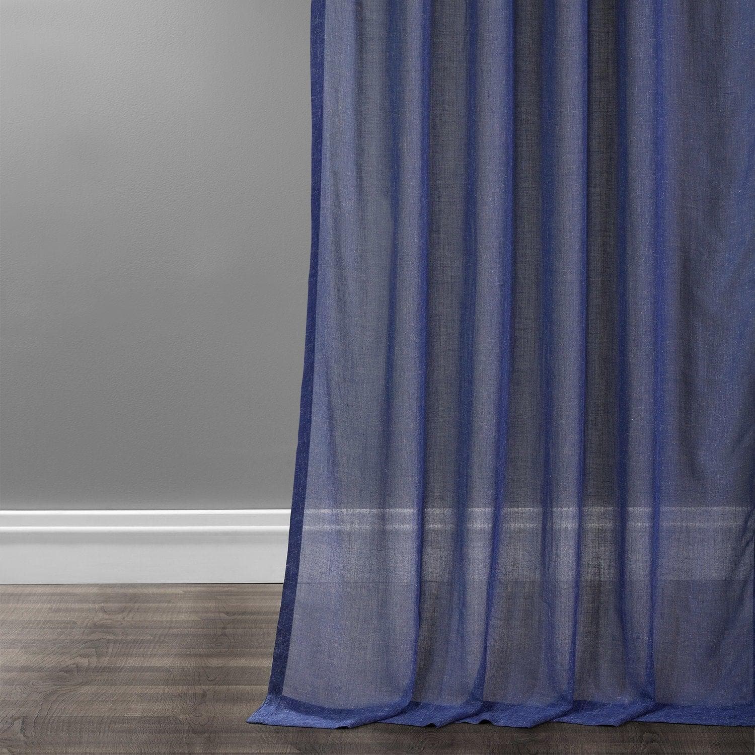 Blue Lapis Textured Faux Linen Sheer Curtain
