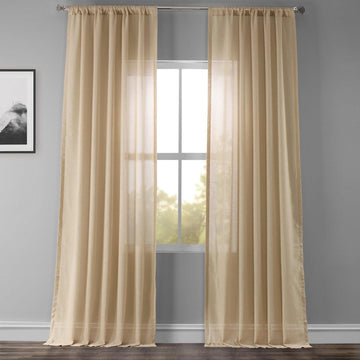 Raffia Tan Textured Faux Linen Sheer Curtain