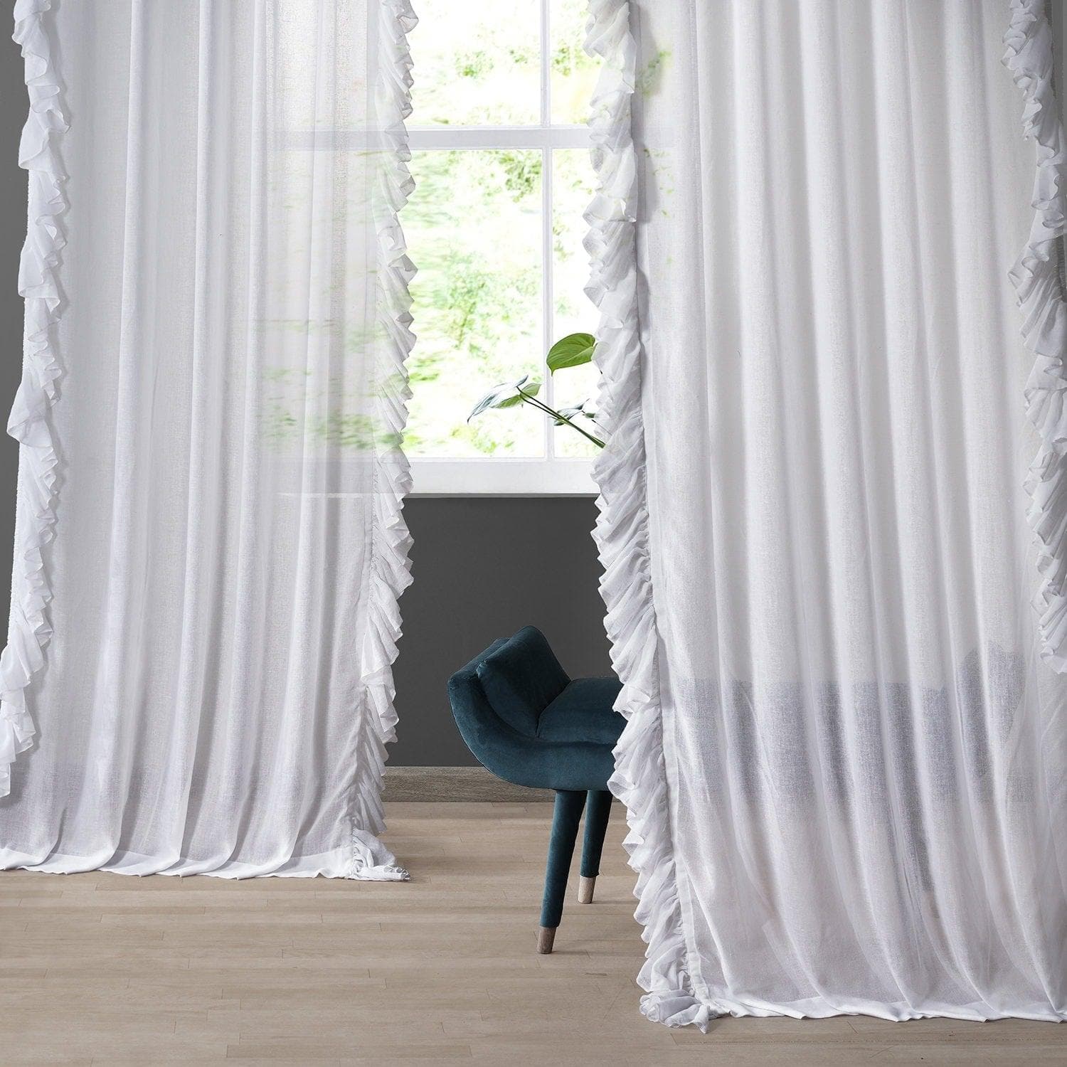 White Orchid Ruffled Faux Linen Curtain