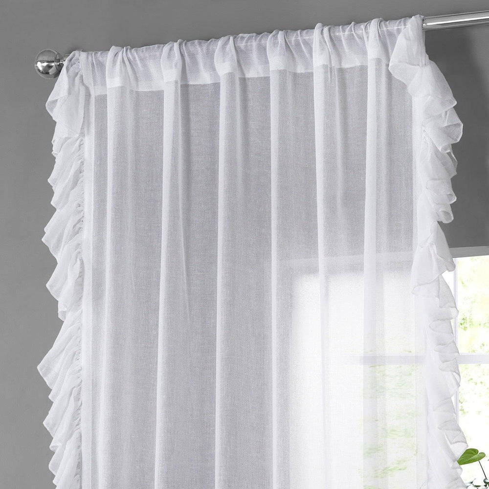 White Orchid Ruffled Faux Linen Curtain