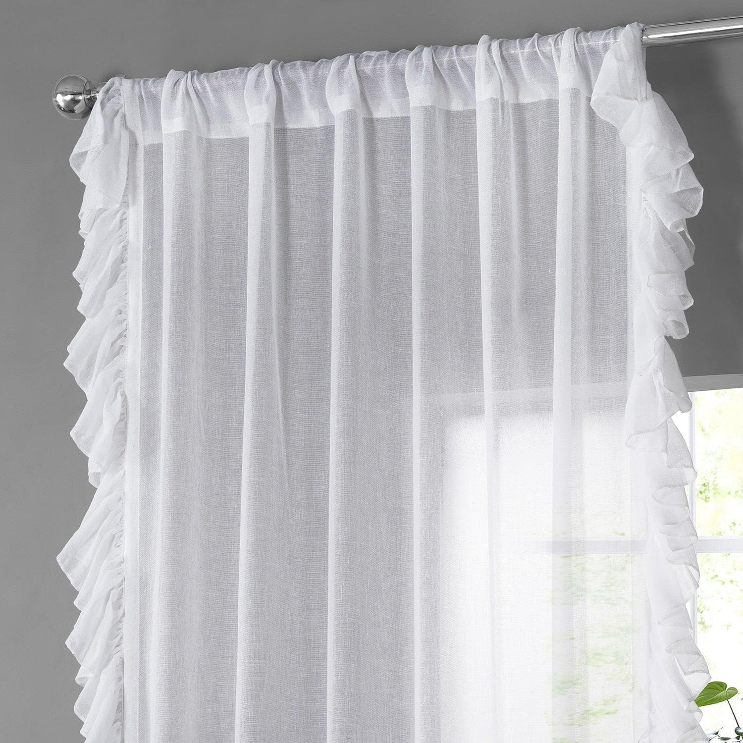 White Orchid Ruffled Faux Linen Curtain