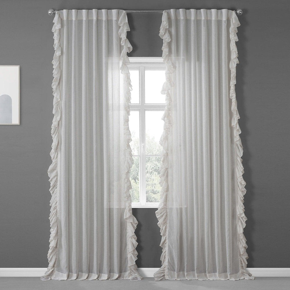 Gardenia Ruffled Faux Linen Curtain