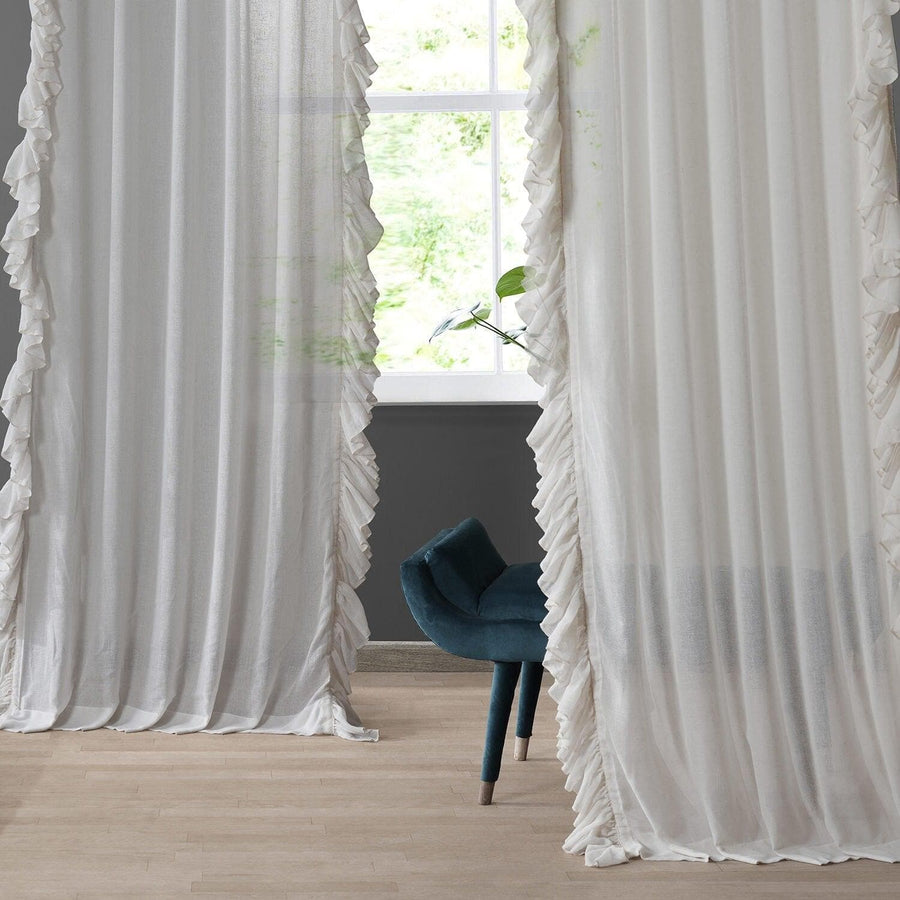 Gardenia Ruffled Faux Linen Curtain