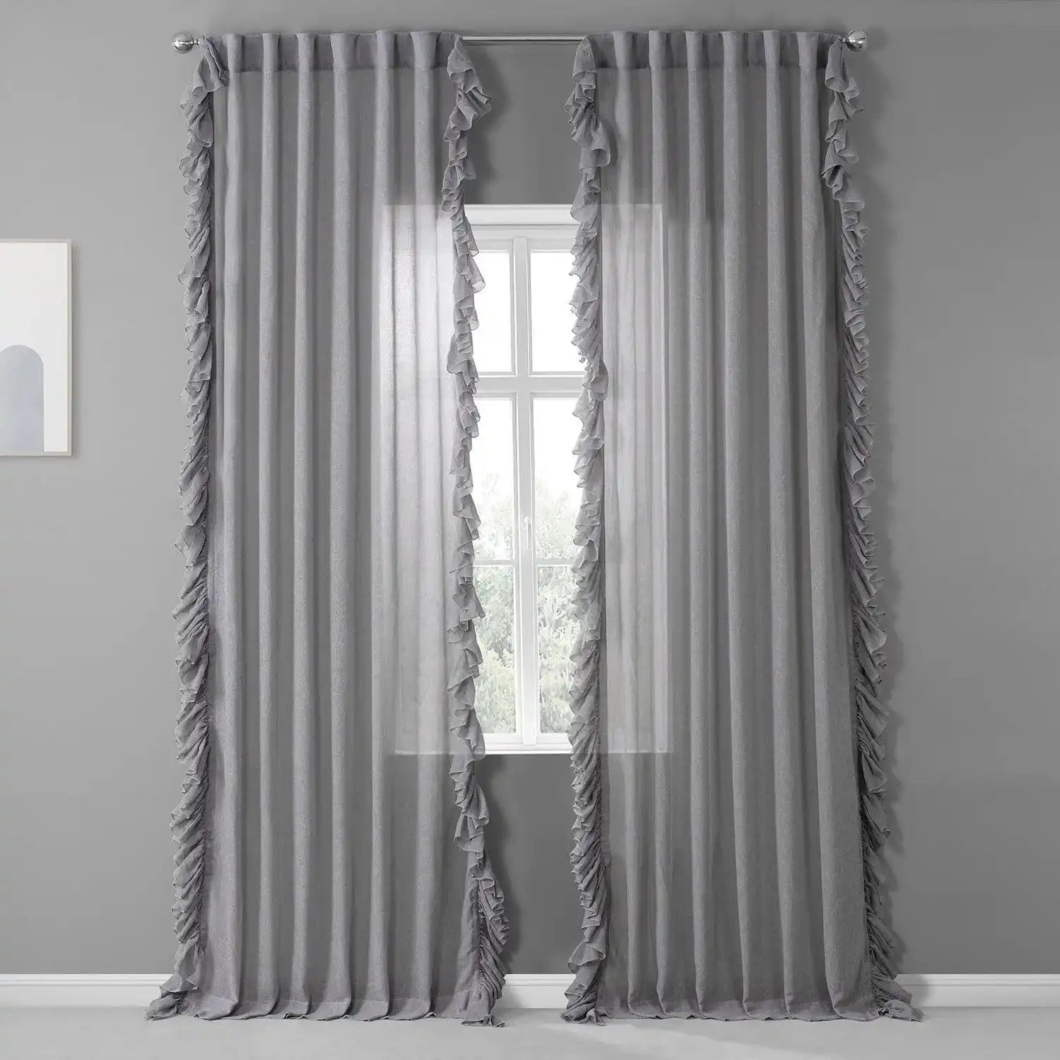 Nickel Ruffled Faux Linen Curtain