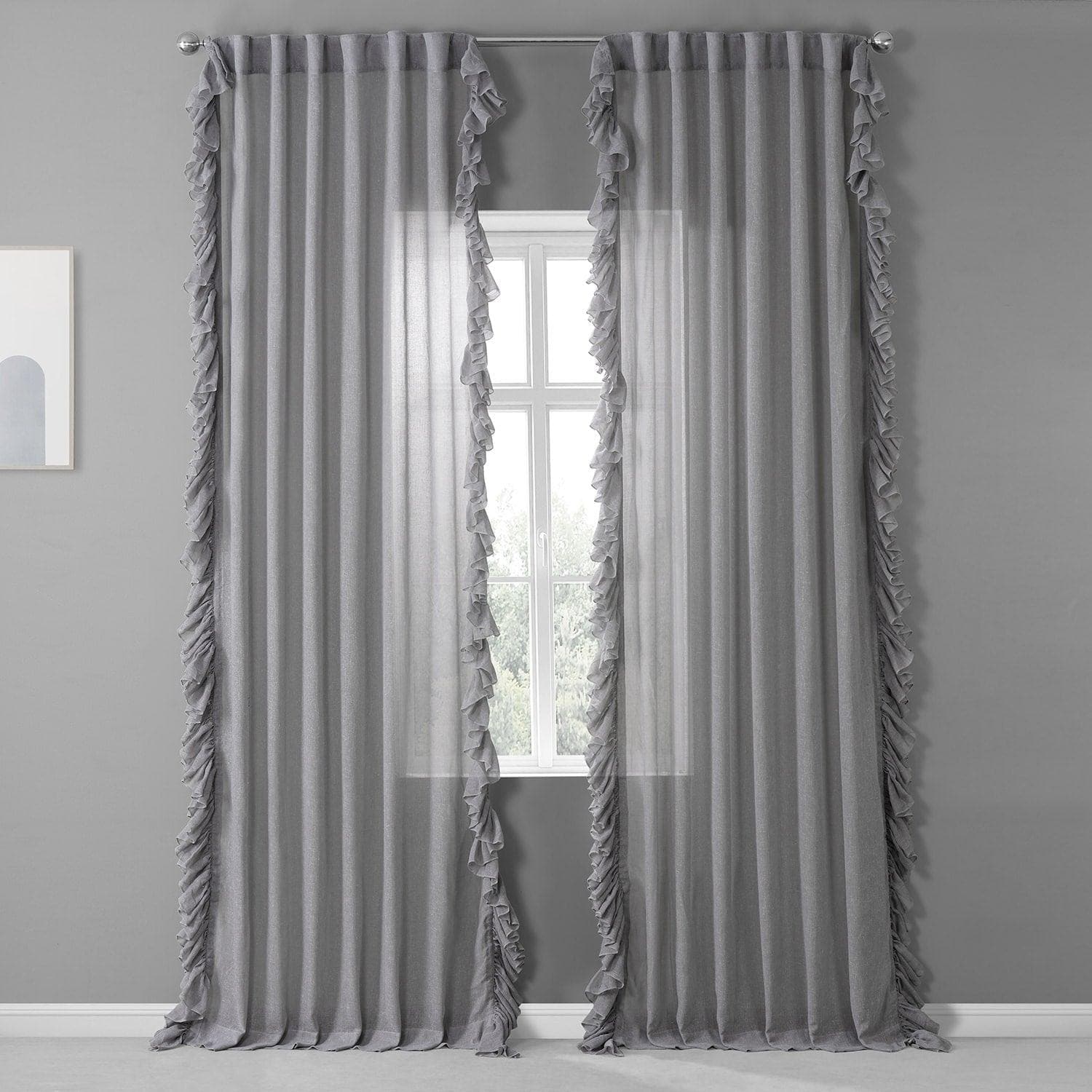 Nickel Ruffled Faux Linen Curtain