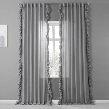 Nickel Ruffled Faux Linen Curtain