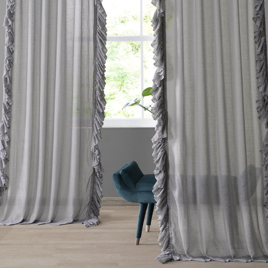 Nickel Ruffled Faux Linen Curtain