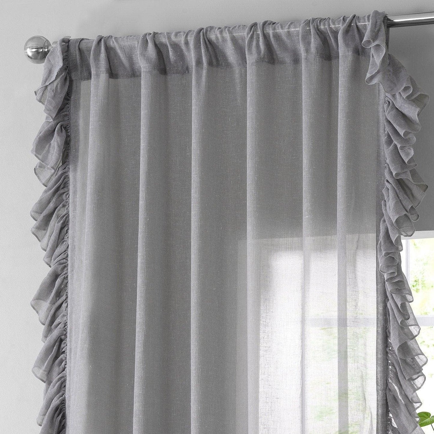 Nickel Ruffled Faux Linen Curtain