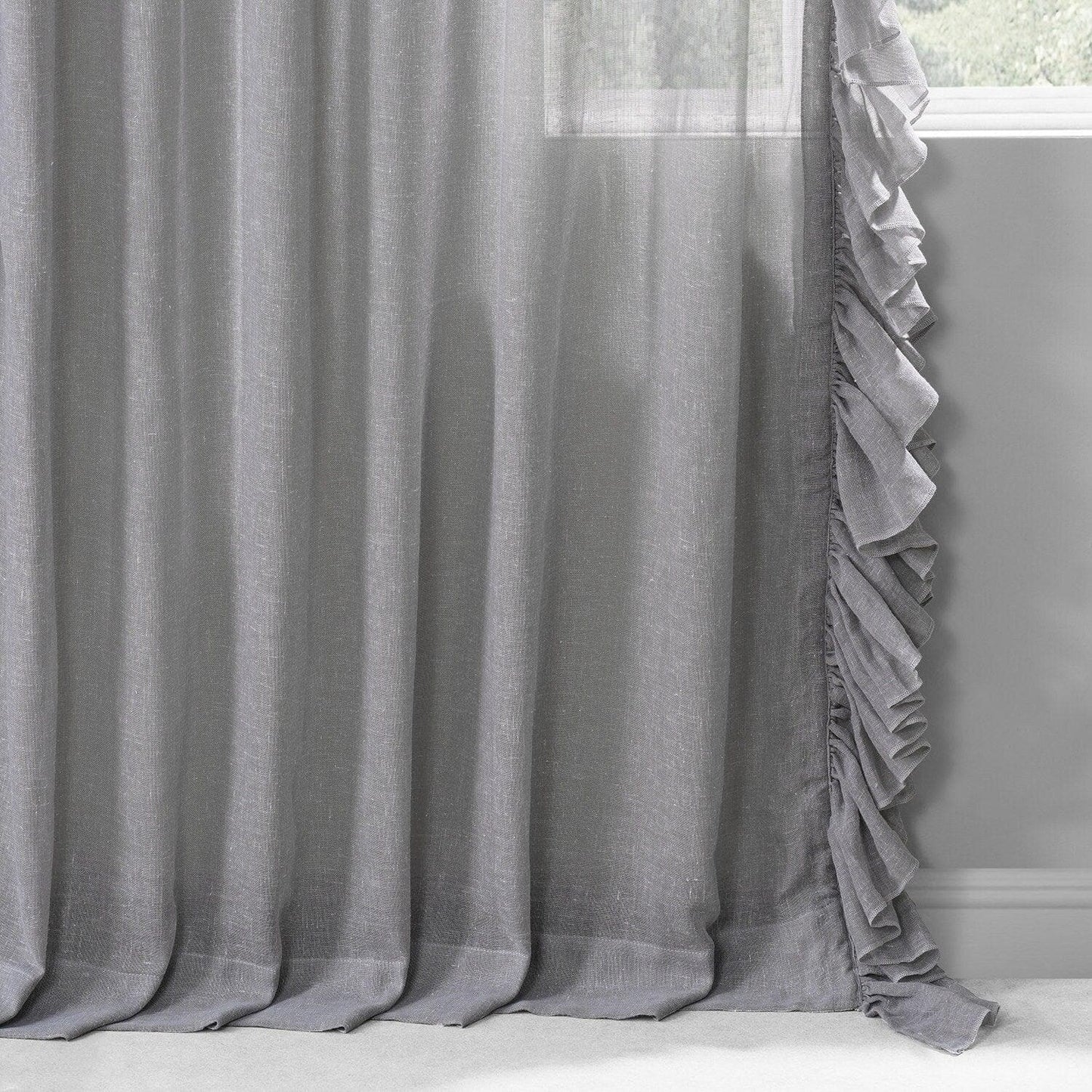 Nickel Ruffled Faux Linen Curtain