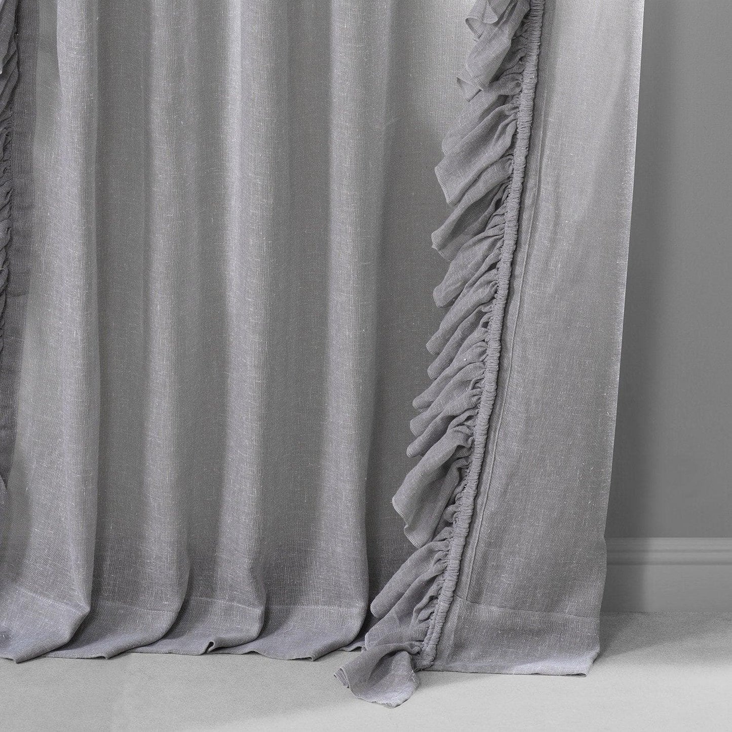 Nickel Ruffled Faux Linen Curtain