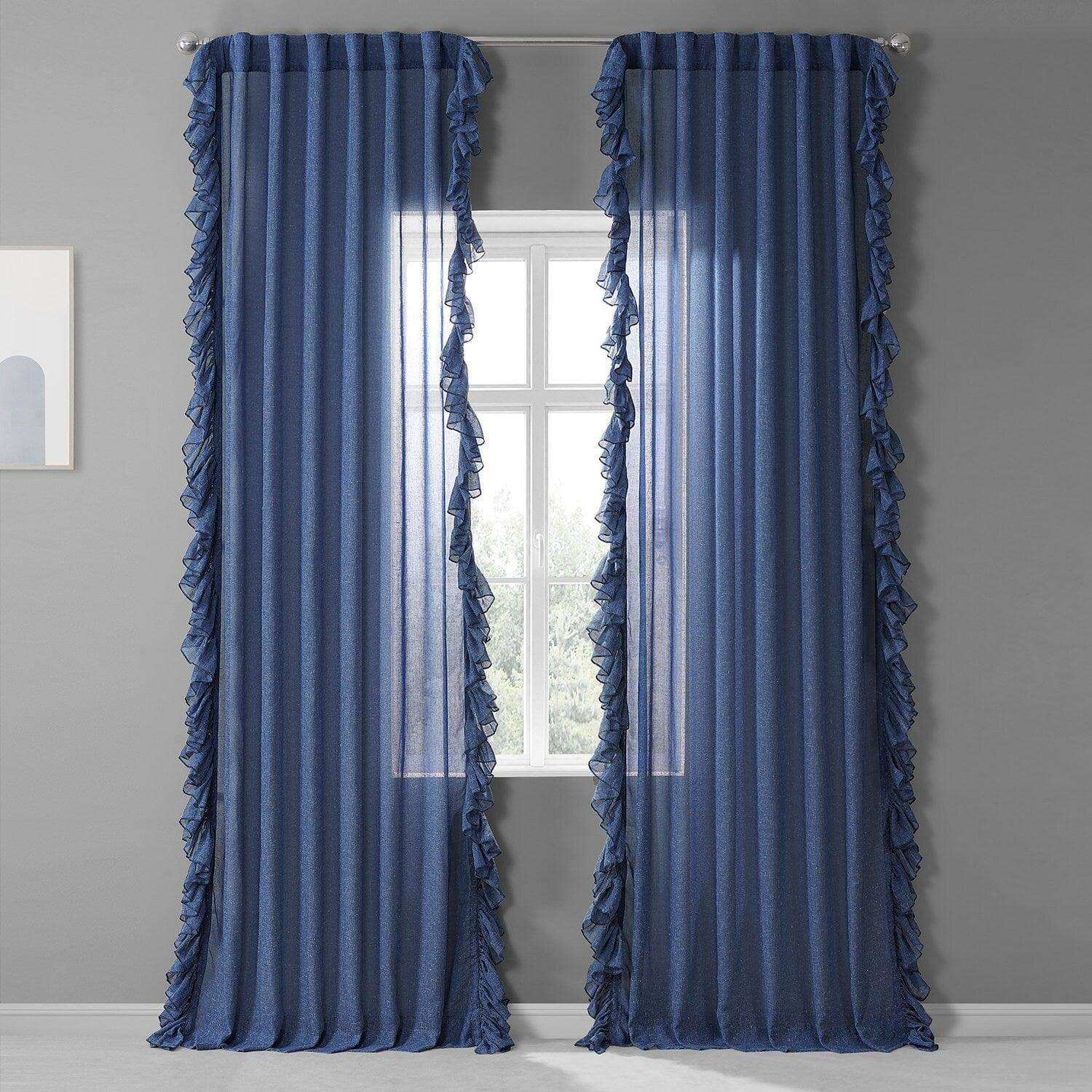 Blue Ruffle Curtains SHORT MULTILAYERS VOILE SHEER FABRIC WINDOW