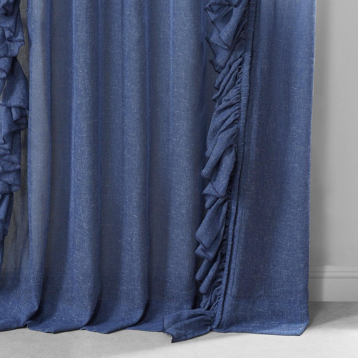 Blue Lapis Ruffled Faux Linen Curtain