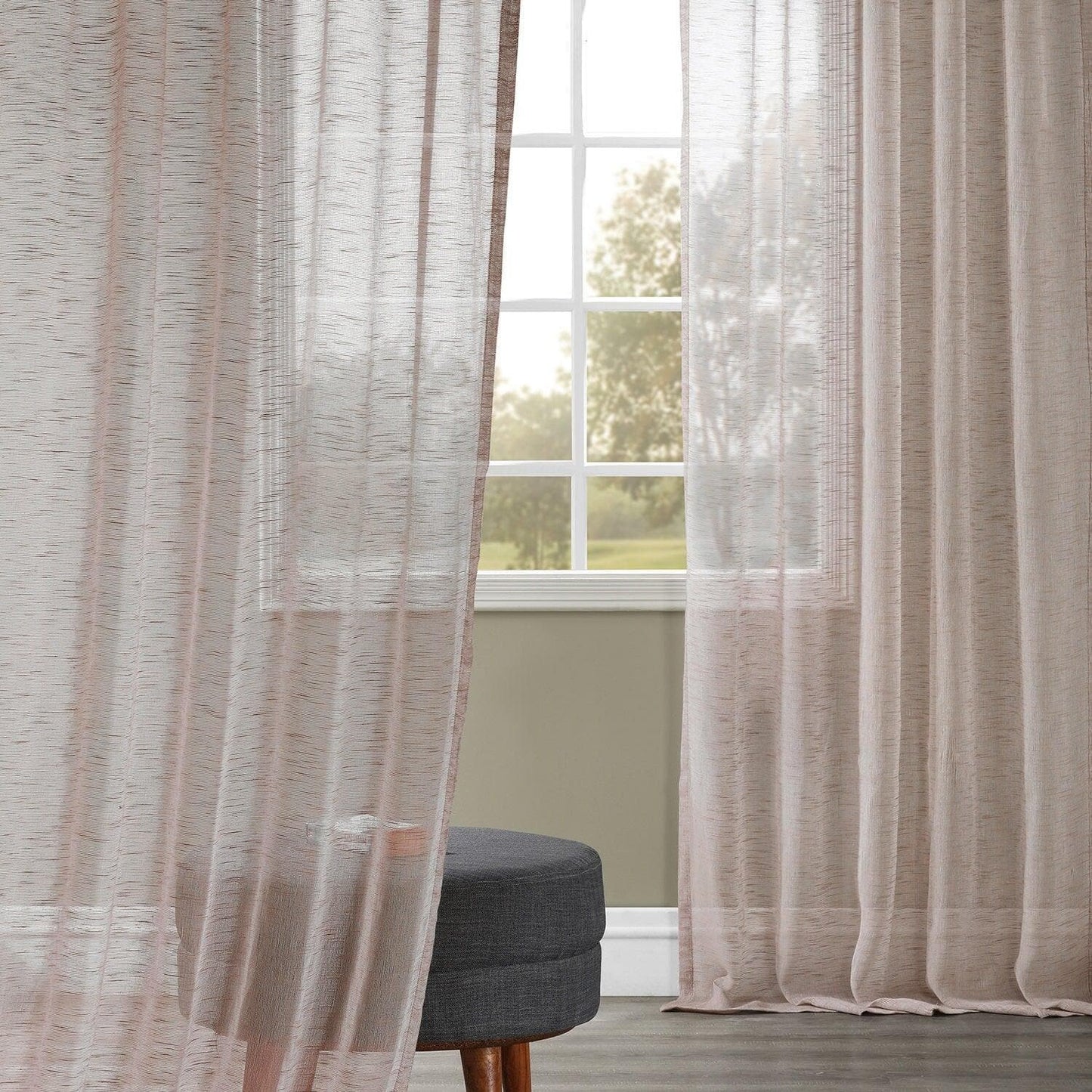 Light Grey Open Weave Linen Blend Curtain
