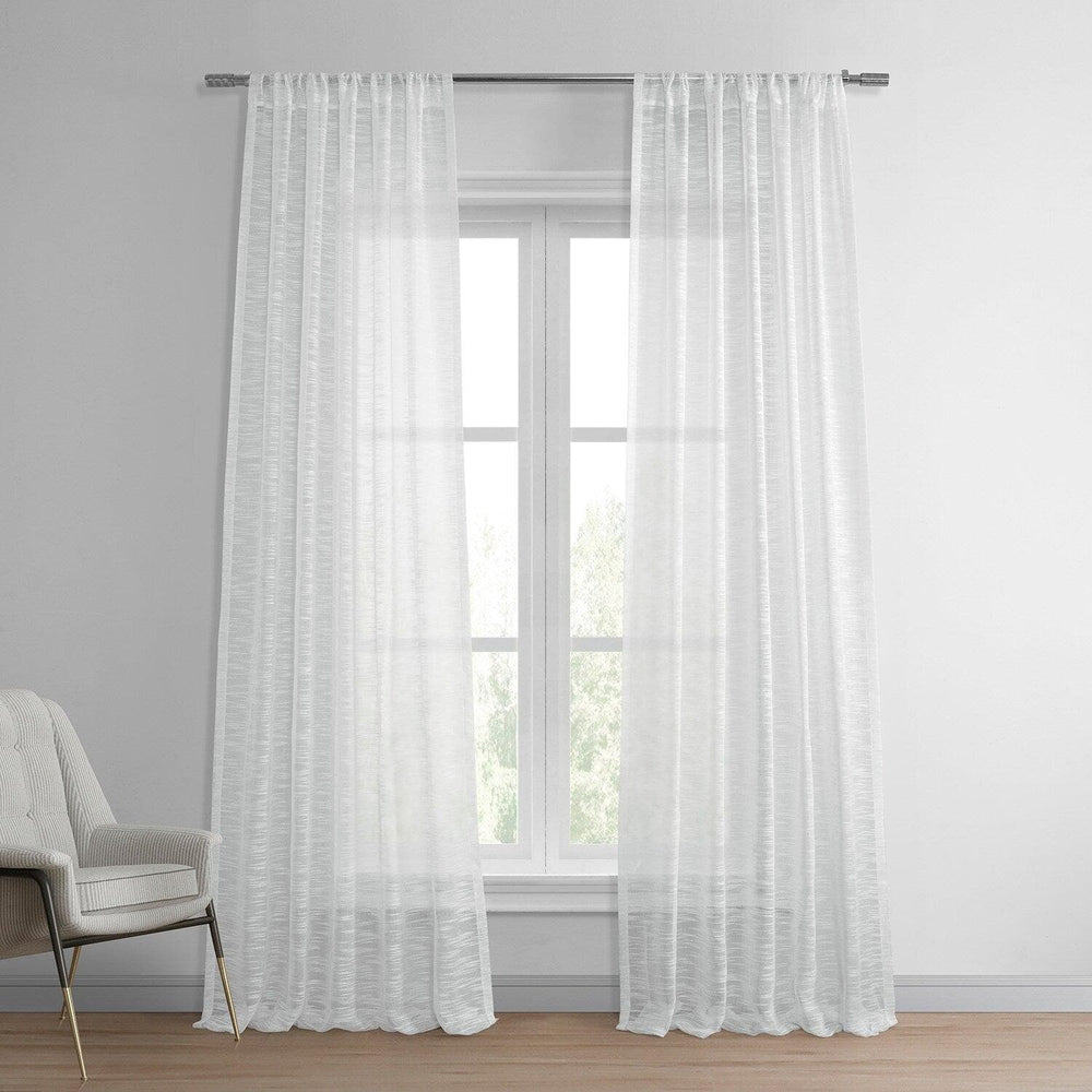 White Open Weave Linen Blend Sheer Curtain