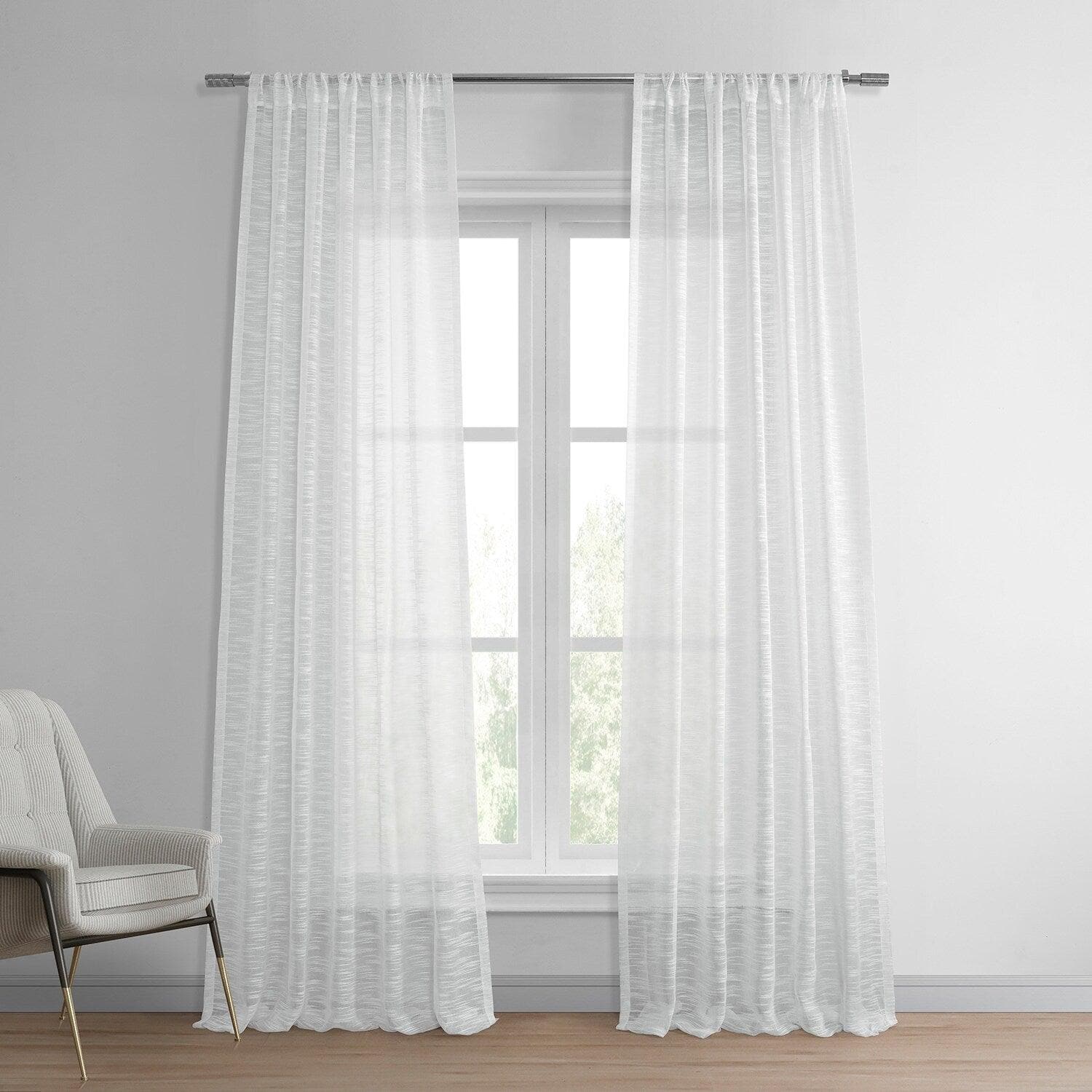 White Open Weave Linen Blend Sheer Curtain