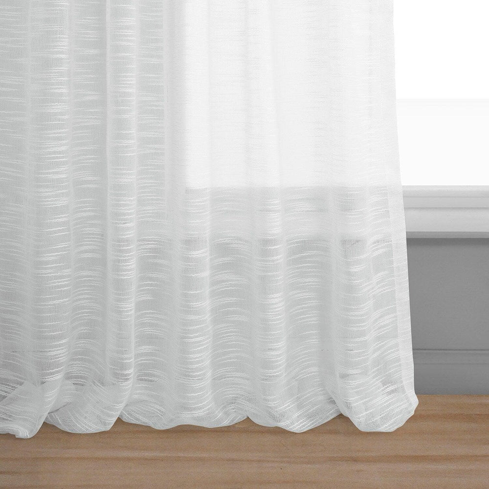 White Open Weave Linen Blend Sheer Curtain