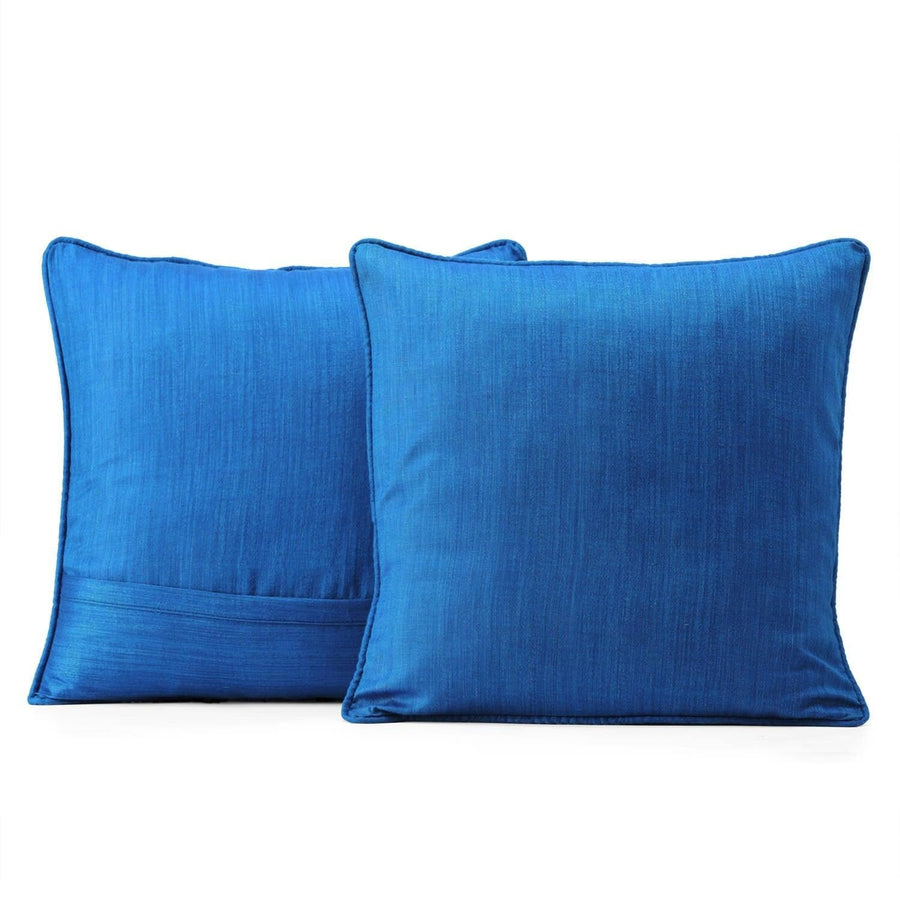 Azure Blue Designer Shantung Faux Silk Cushion Covers - Pair (2 pcs.)