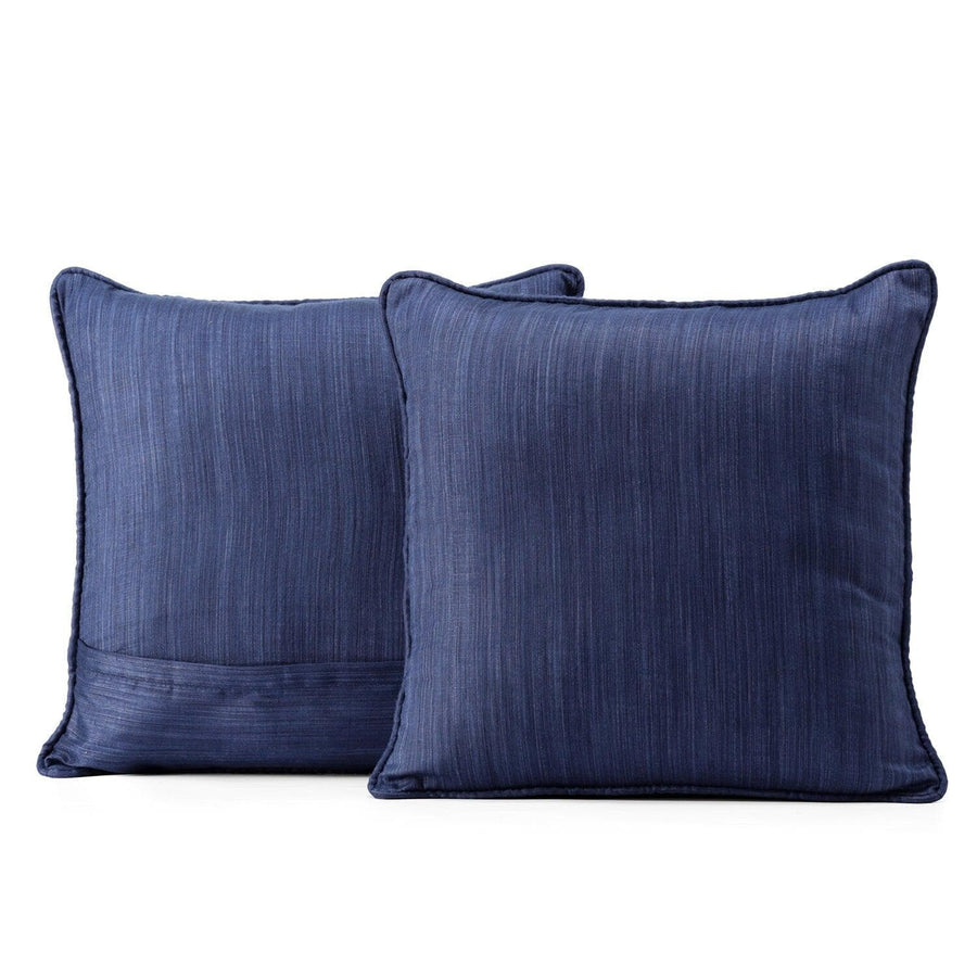 Prussian Blue Designer Shantung Faux Silk Cushion Covers - Pair (2 pcs.)
