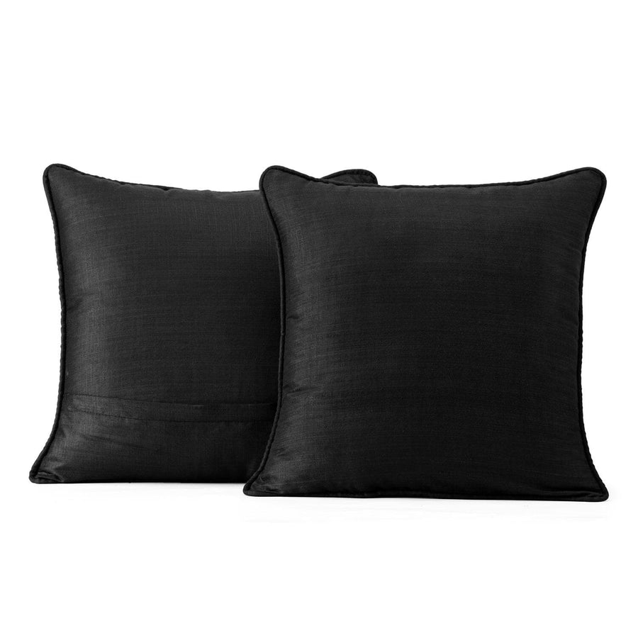 Papillion Black Designer Shantung Faux Silk Cushion Covers - Pair (2 pcs.)