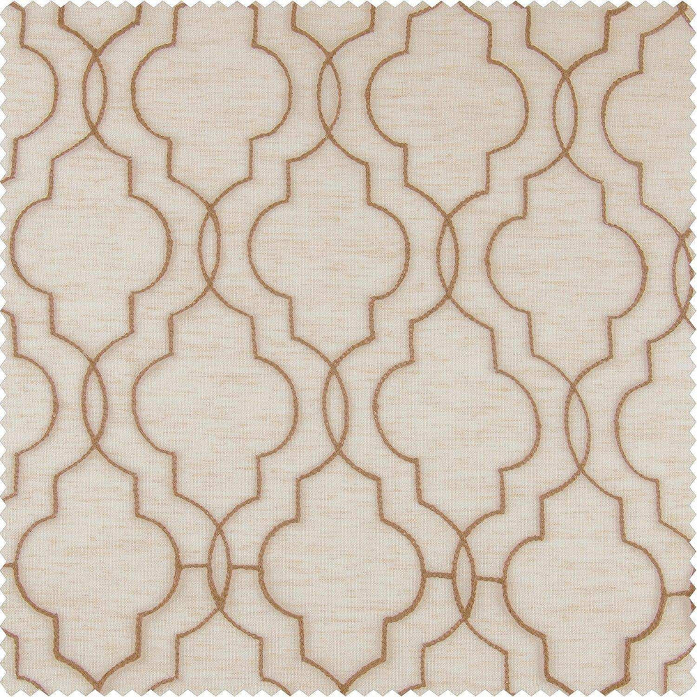 Saida Natural Embroidered Patterned Faux Linen Sheer Custom Curtain - HalfPriceDrapes.com