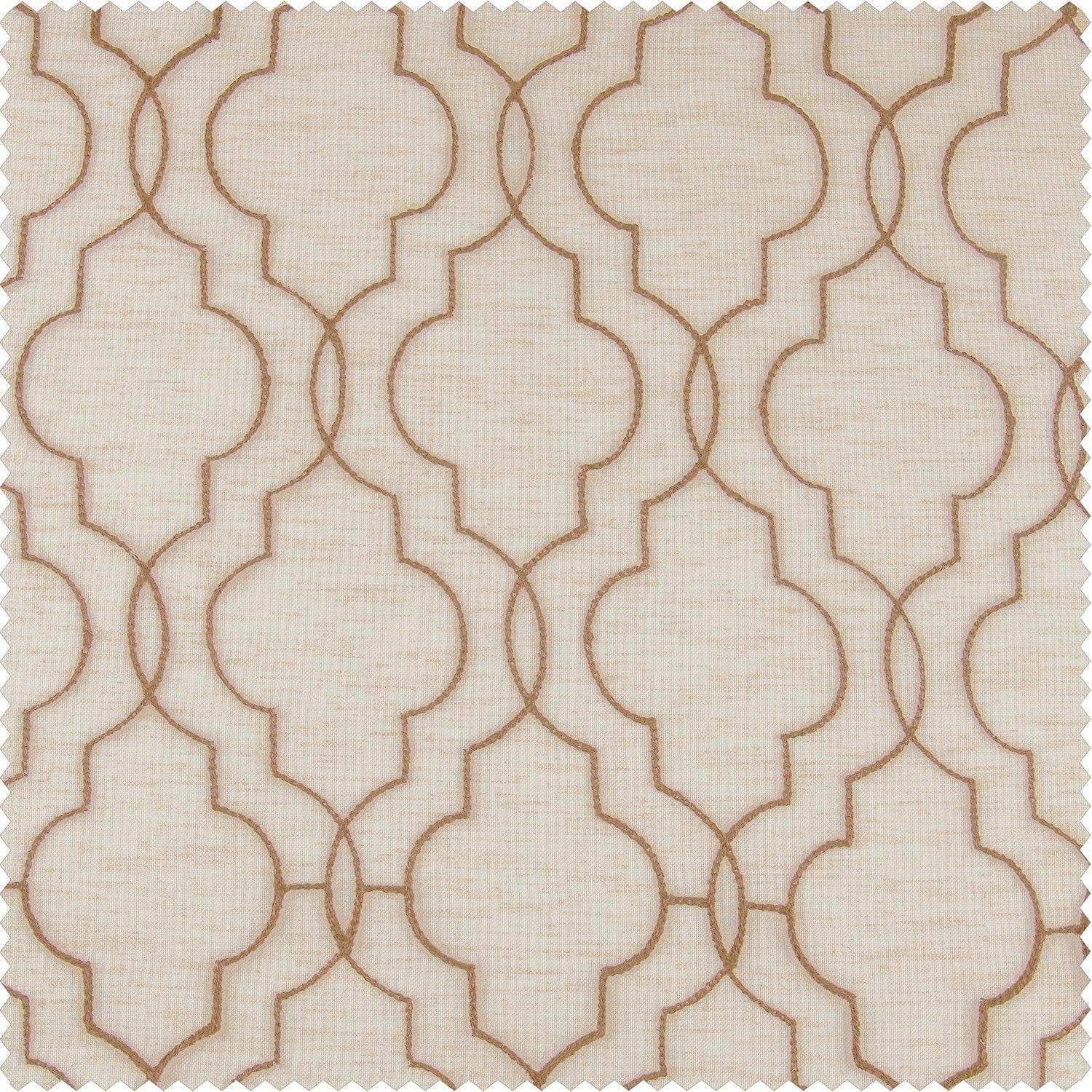 Saida Natural Embroidered Patterned Faux Linen Sheer Custom Curtain - HalfPriceDrapes.com