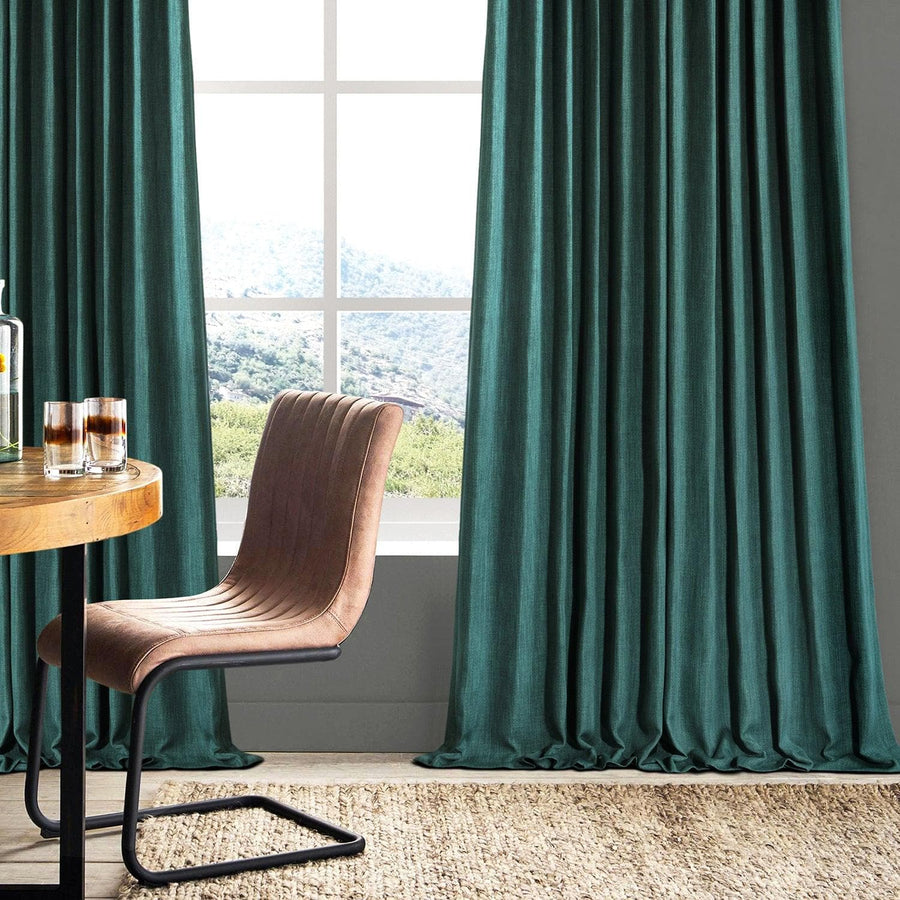 Slate Teal Green Textured Faux Linen Custom Curtain - HalfPriceDrapes.com