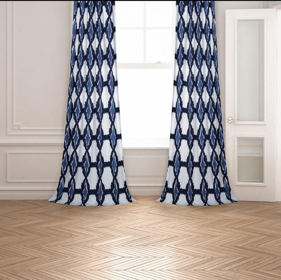 Sorong Royal Blue Printed Cotton Custom Curtain - HalfPriceDrapes.com