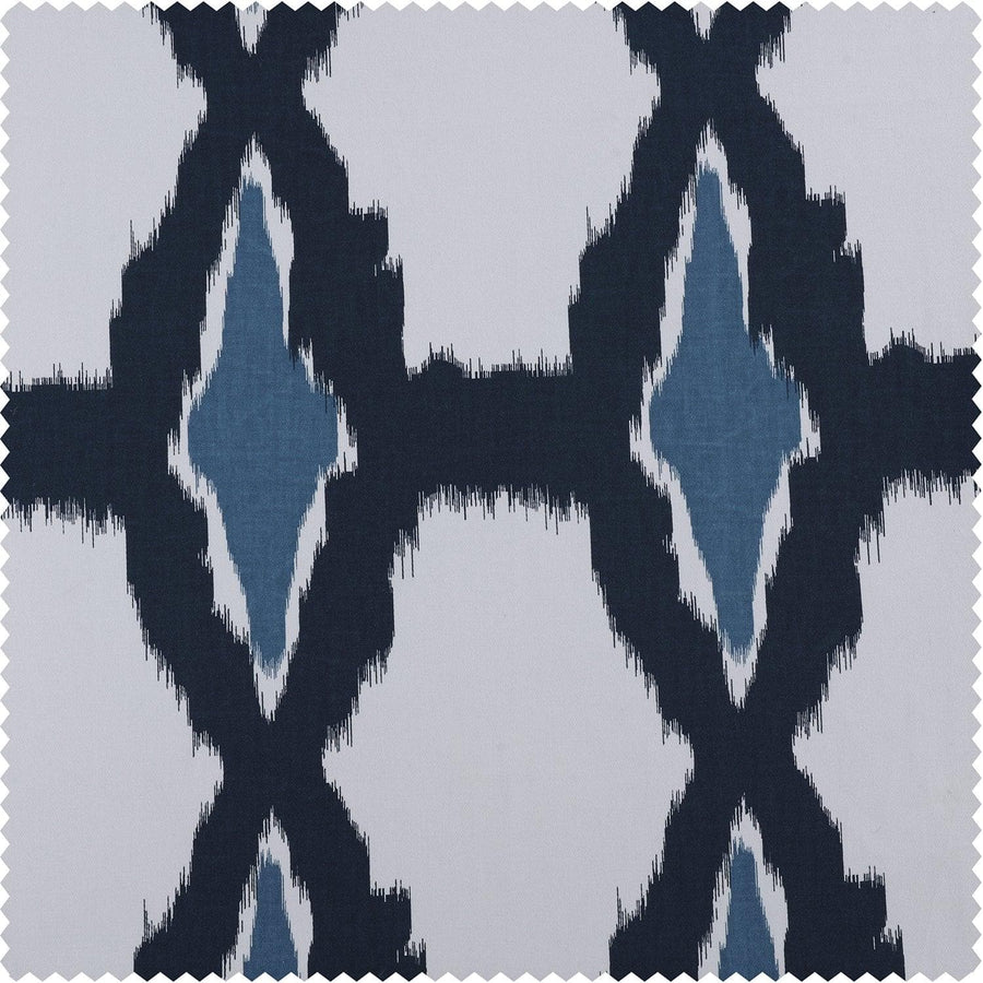 Sorong Royal Blue Printed Cotton Custom Curtain - HalfPriceDrapes.com