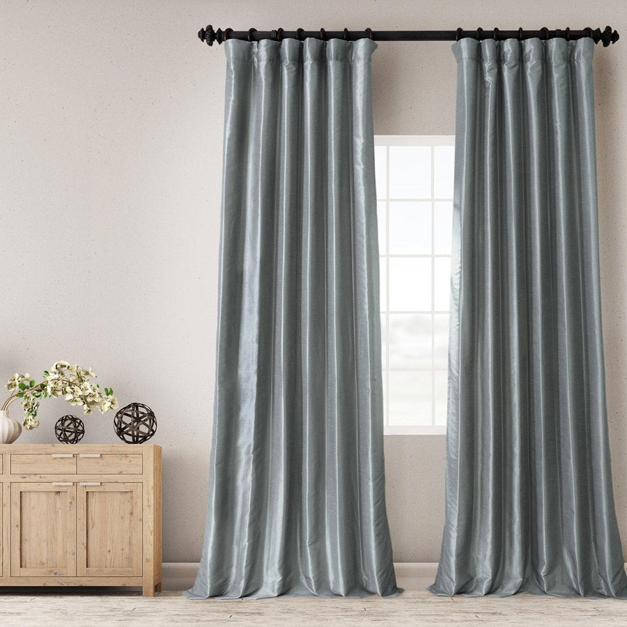 Storm Grey Vintage Textured Faux Dupioni Silk Custom Curtain - HalfPriceDrapes.com