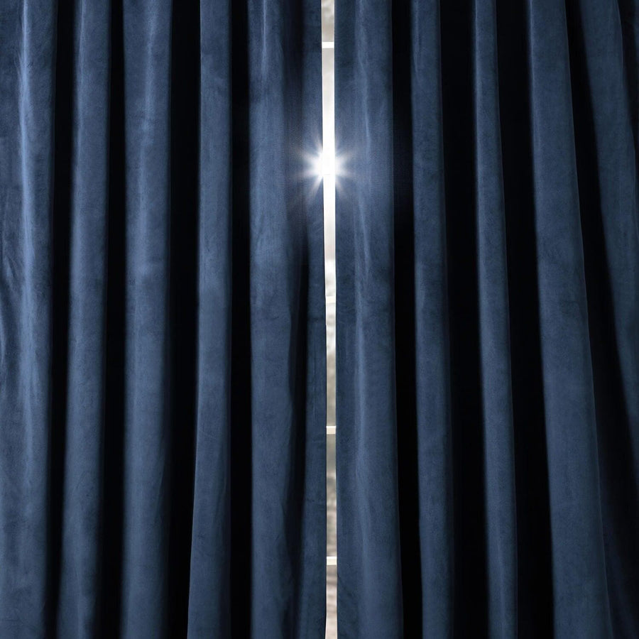 Midnight Blue French Pleat Signature Velvet Blackout Curtain