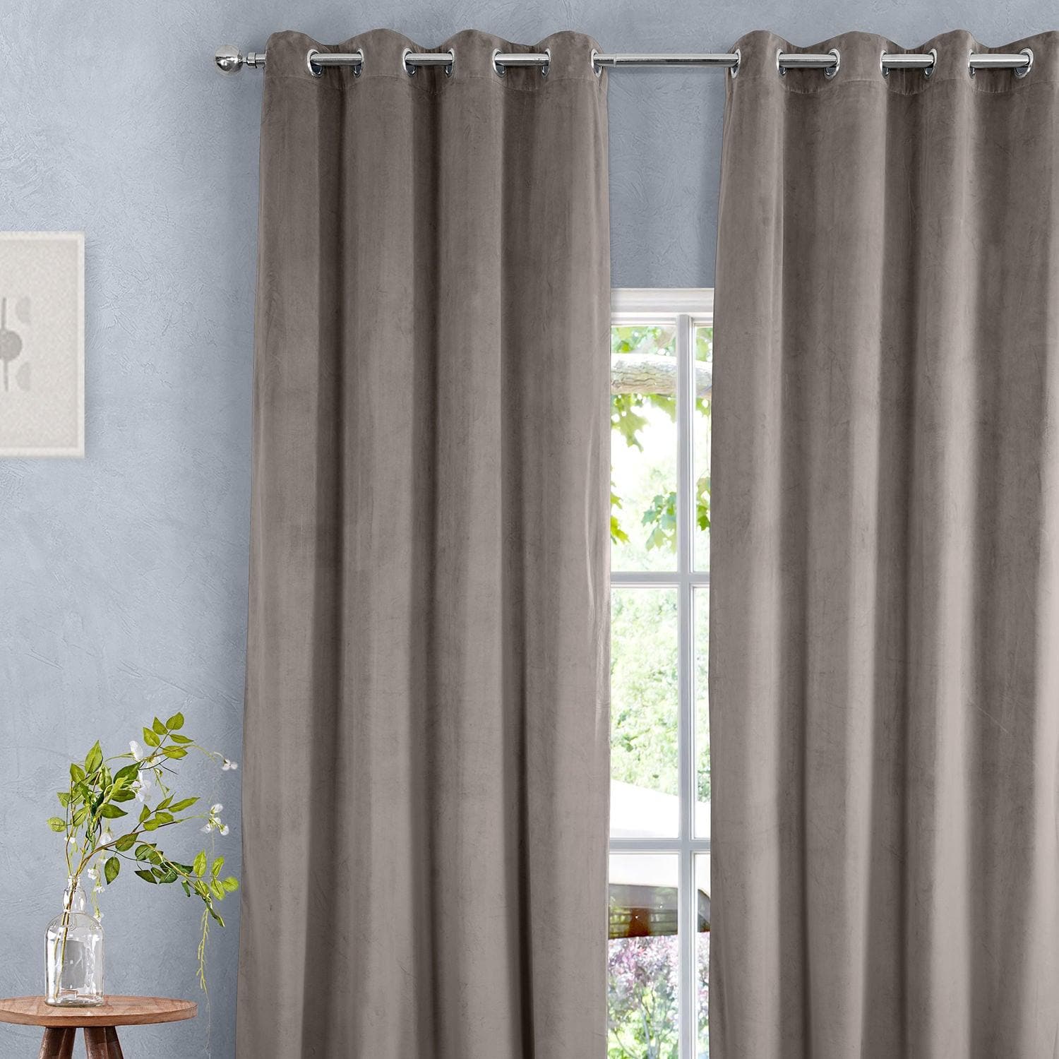 Gallery Taupe Heritage Plush Velvet Custom Curtain - HalfPriceDrapes.com