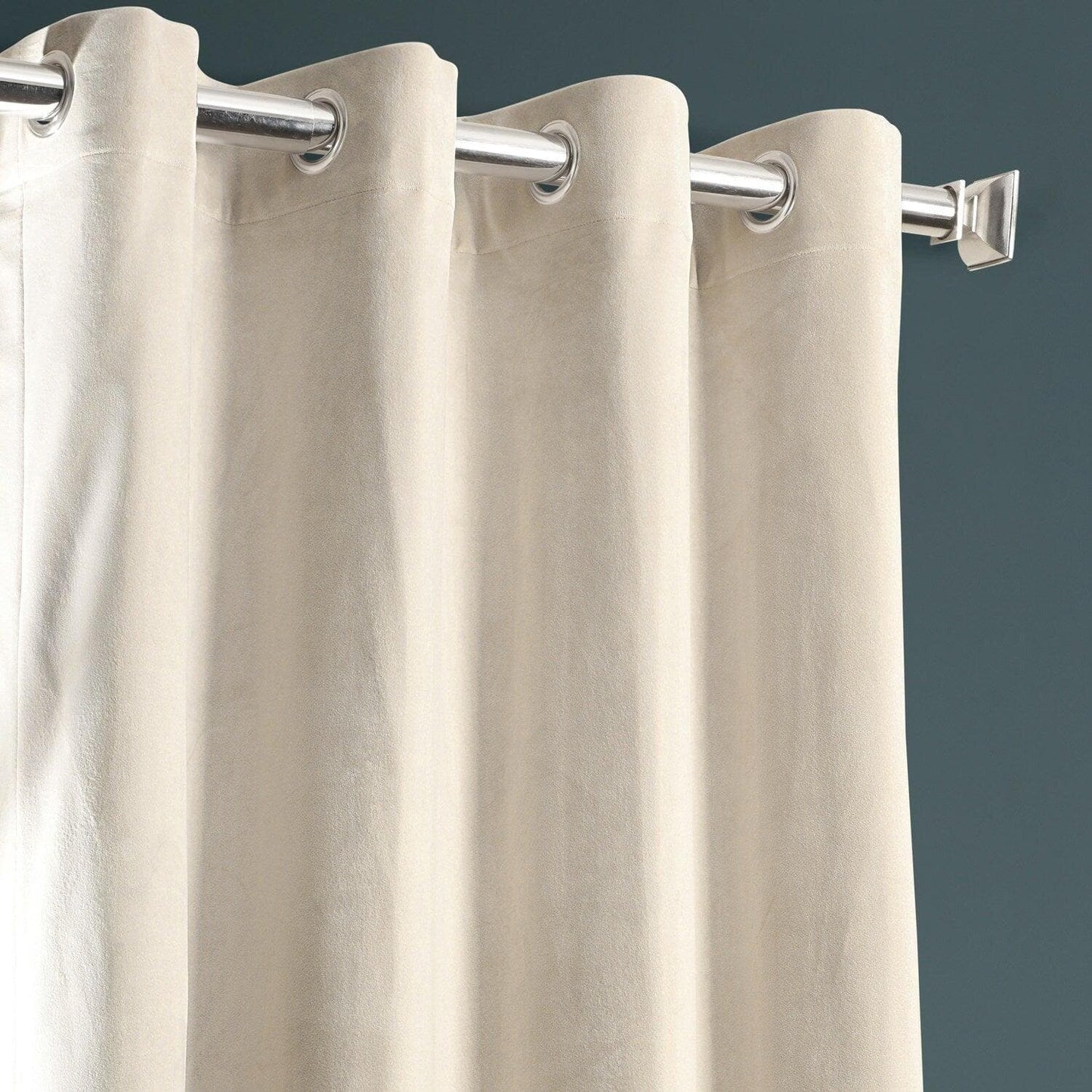 Sandalwood Beige Grommet Plush Velvet Hotel Blackout Curtain