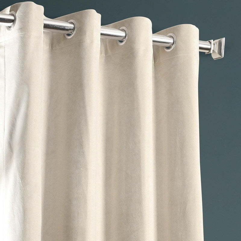 Sandalwood Beige Grommet Plush Velvet Hotel Blackout Curtain