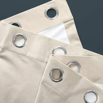 Sandalwood Beige Grommet Plush Velvet Hotel Blackout Curtain