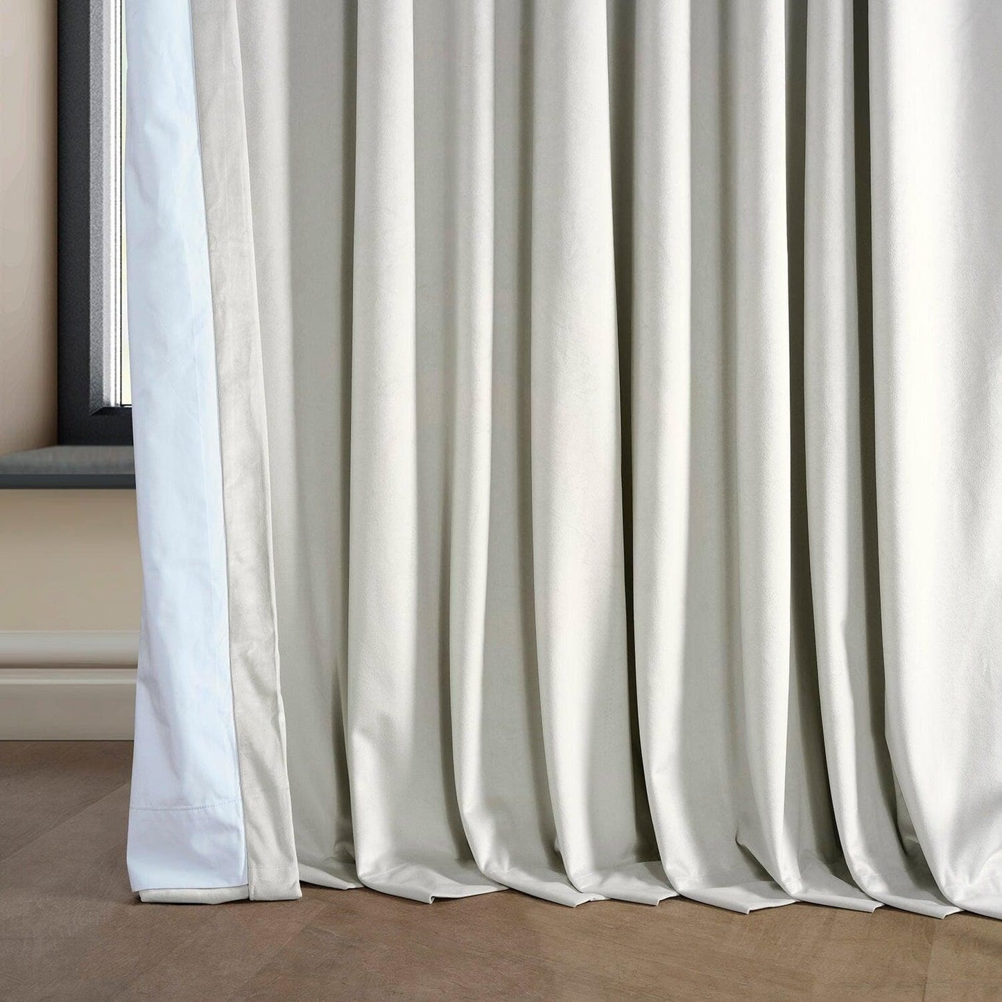 Misty White Extra Wide Signature Plush Velvet Hotel Blackout Curtain