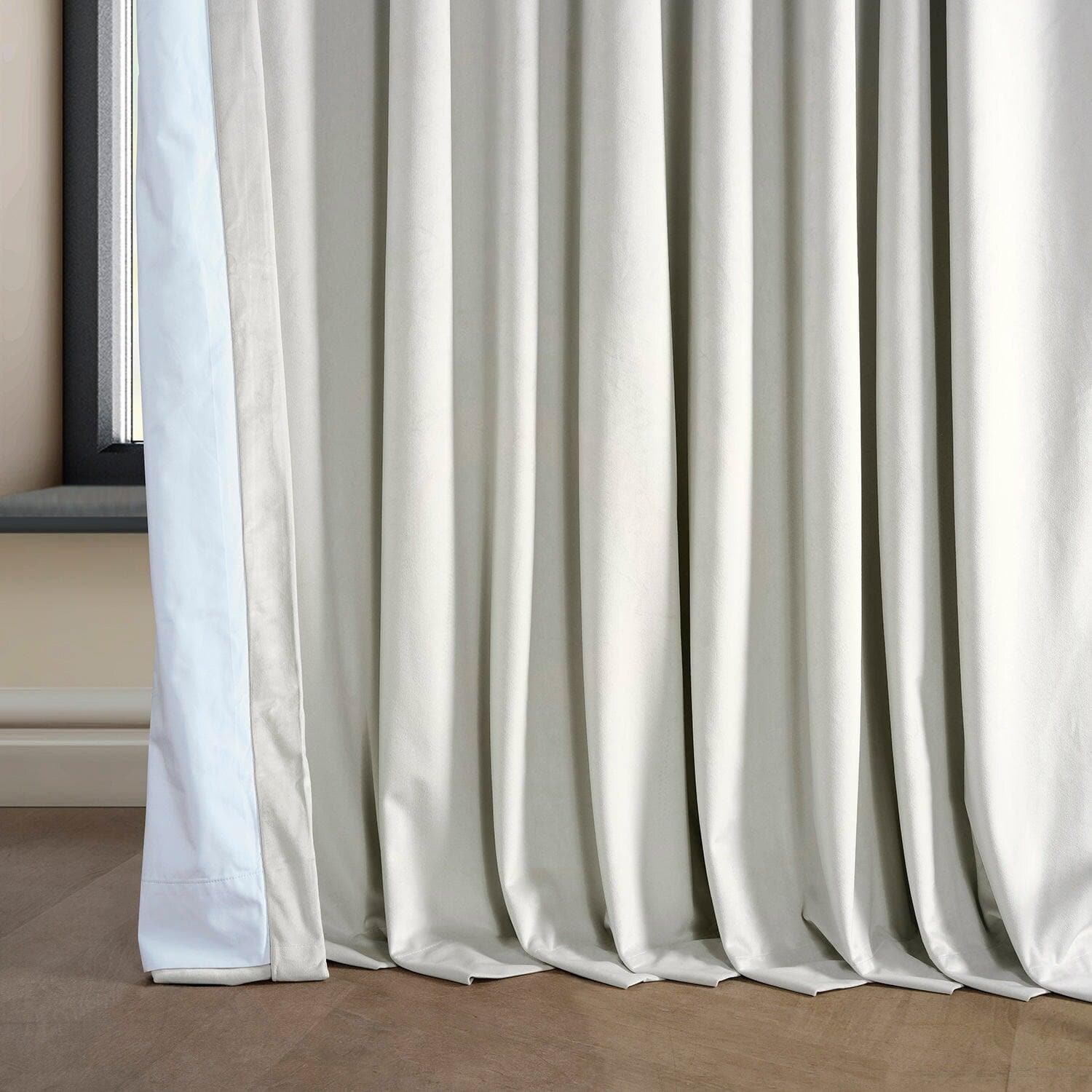 Misty White Extra Wide Signature Plush Velvet Hotel Blackout Curtain