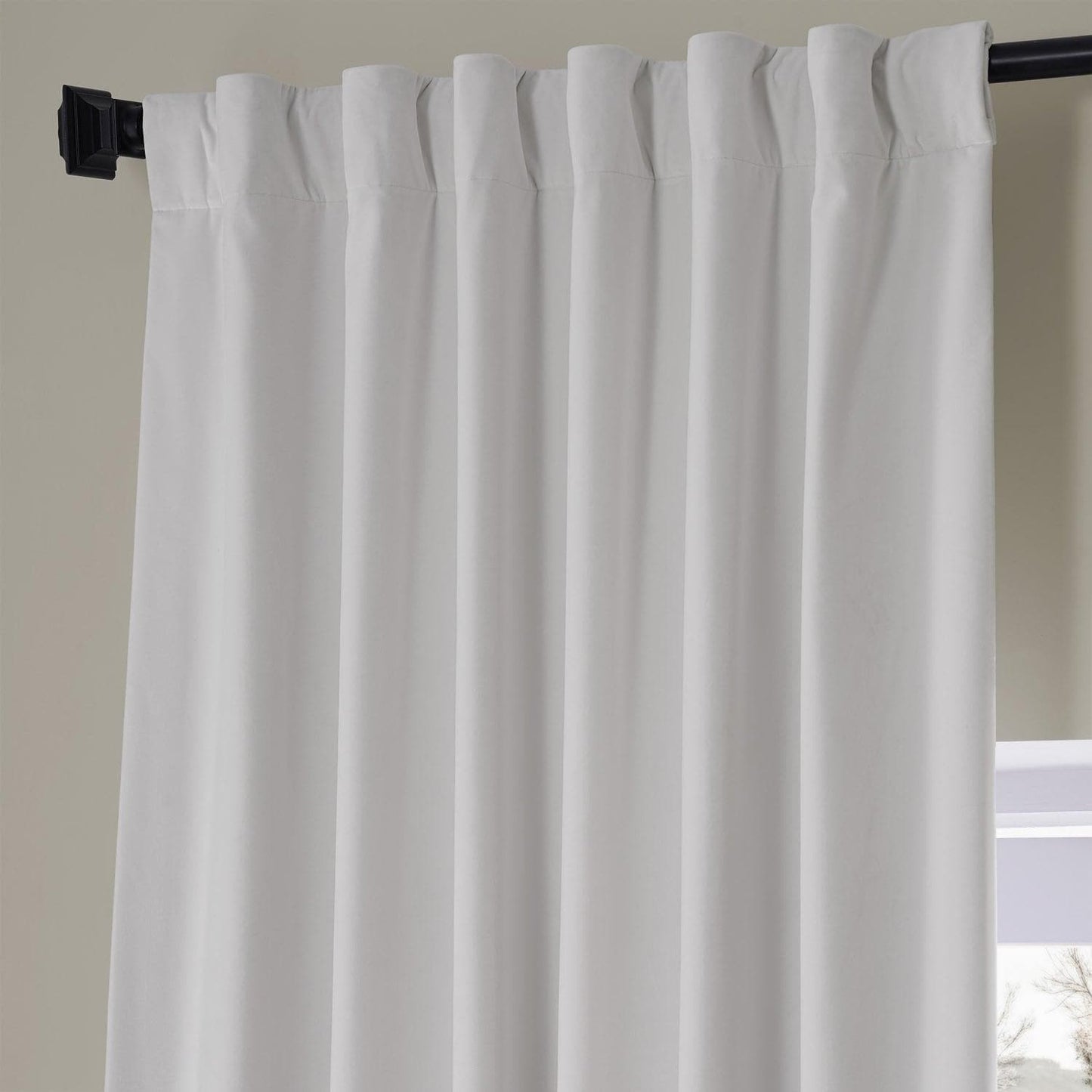 Misty White Signature Plush Velvet Hotel Blackout Curtain