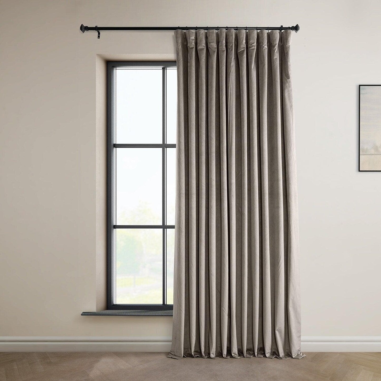 Library Taupe Extra Wide Signature Plush Velvet Hotel Blackout Curtain