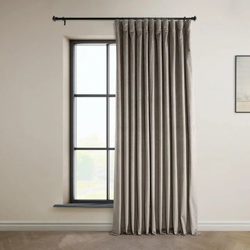 Library Taupe Extra Wide Signature Plush Velvet Hotel Blackout Curtain