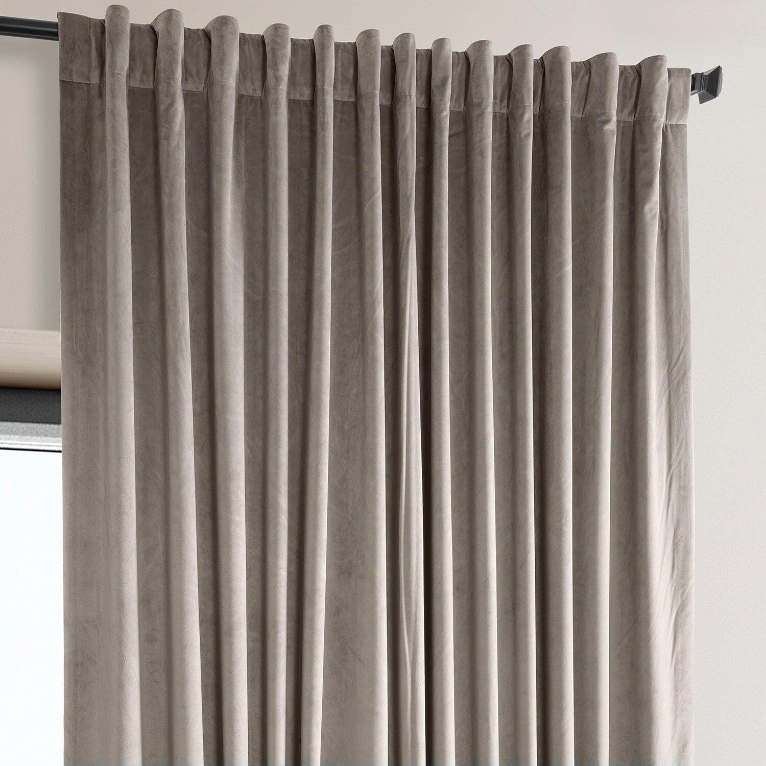 Library Taupe Extra Wide Signature Plush Velvet Hotel Blackout Curtain