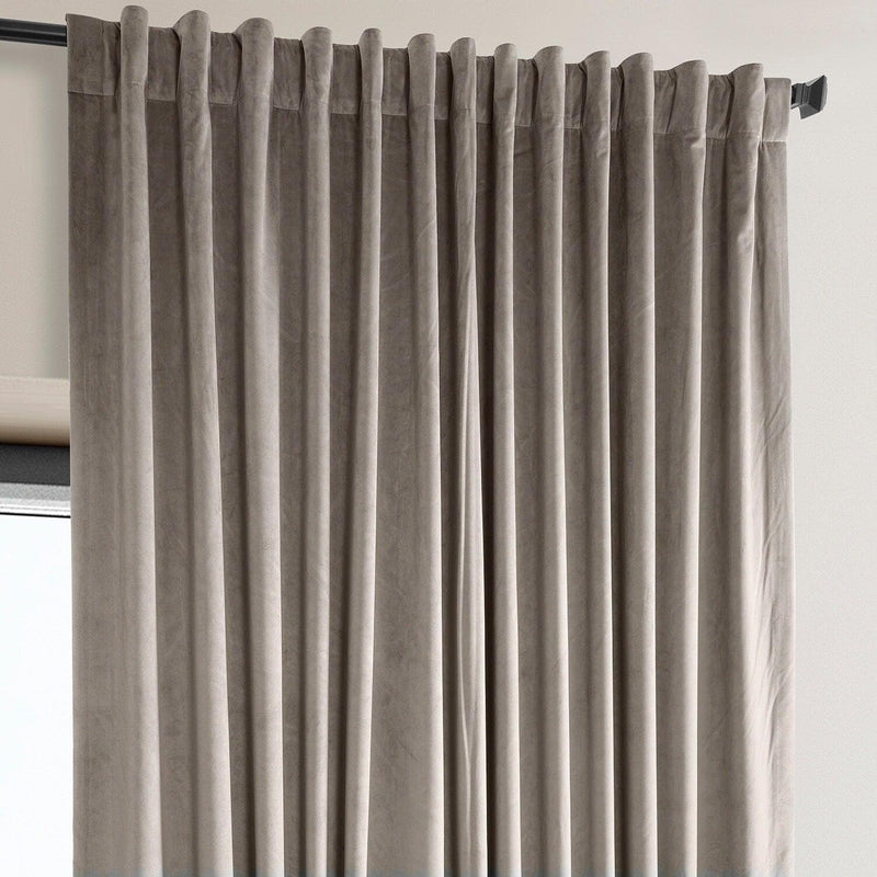 Library Taupe Extra Wide Signature Plush Velvet Hotel Blackout Curtain