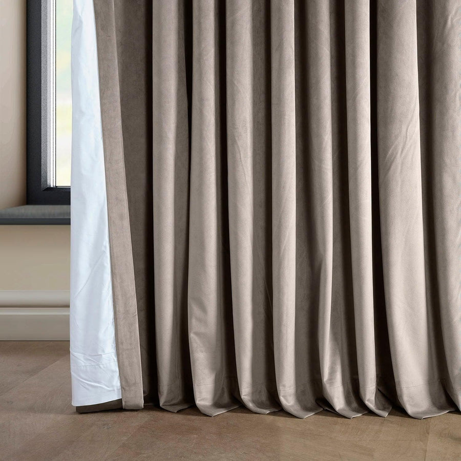 Library Taupe Extra Wide Signature Plush Velvet Hotel Blackout Curtain