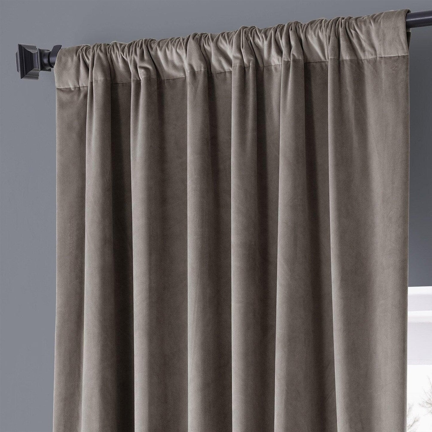 Library Taupe Signature Plush Velvet Hotel Blackout Curtain