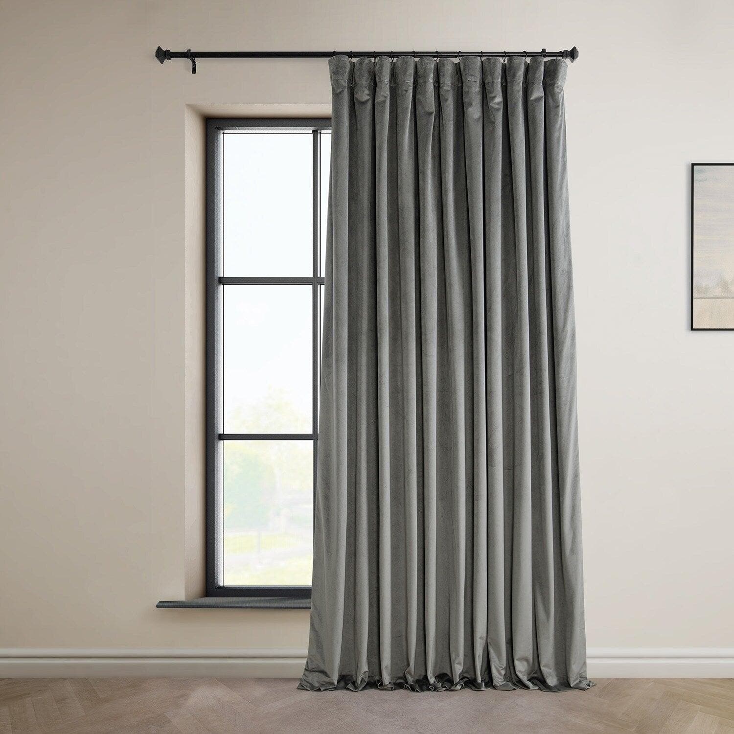 Nightlife Grey Extra Wide Signature Plush Velvet Hotel Blackout Curtain