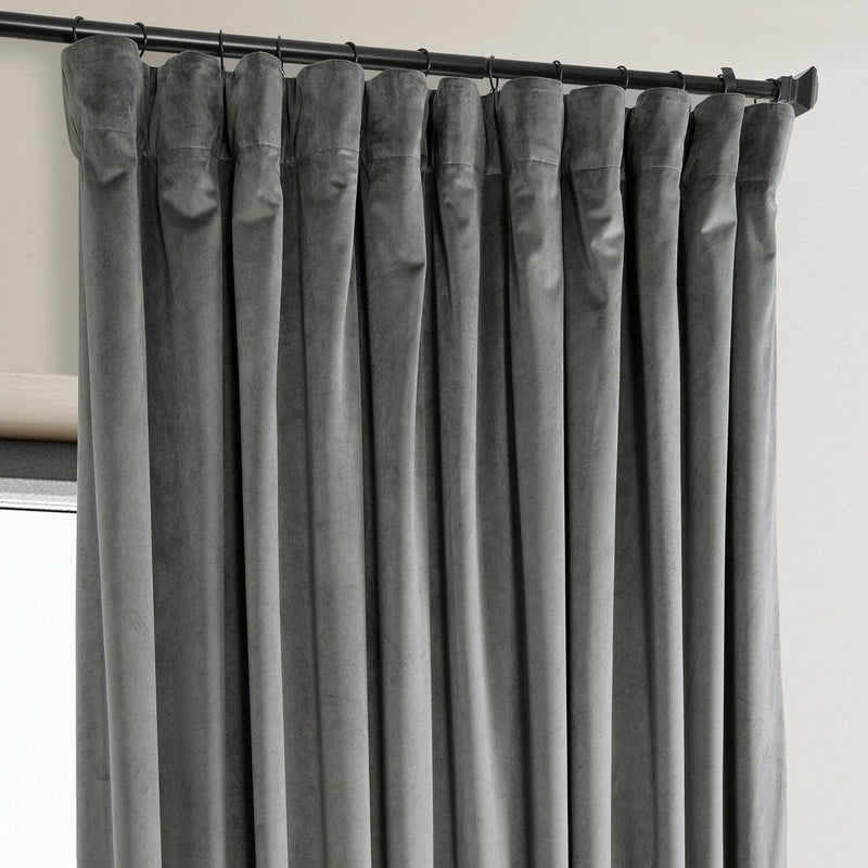 Nightlife Grey Extra Wide Signature Plush Velvet Hotel Blackout Curtain