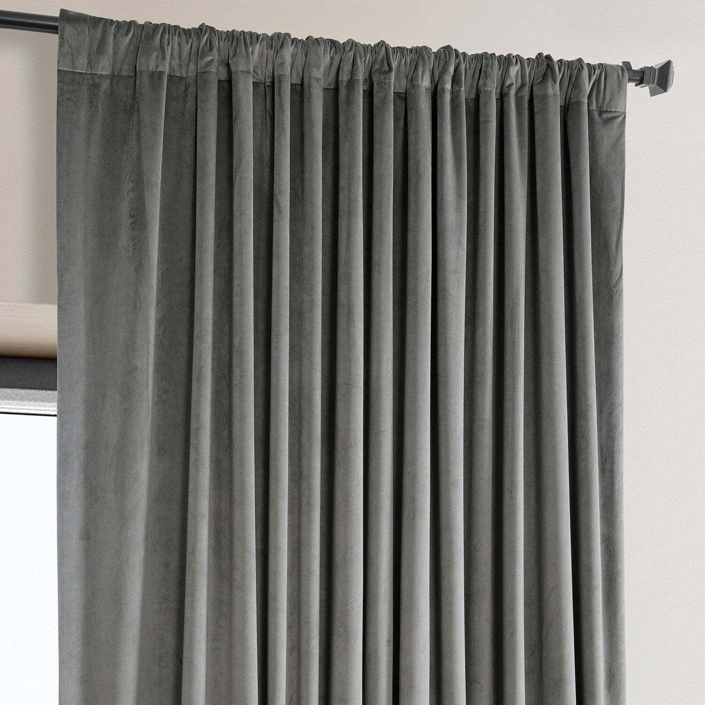 Nightlife Grey Extra Wide Signature Plush Velvet Hotel Blackout Curtain